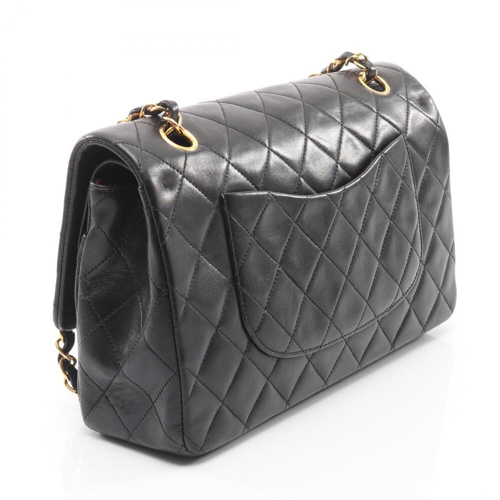 Chanel Bag Shoulder Matelasse Flap Lambskin Black Sheepskin Double Black